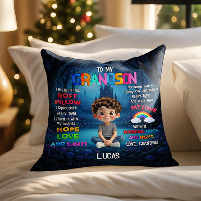 To My Granddaughter I Hugged This Soft Pillow With Boy And Castle - Personalized Custom Pillow, Insert Included - GDT582_PLW