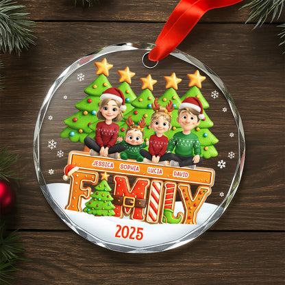 Celebrate Your Family This Christmas With Festive Trees And Stars - Personalized Custom Circle Glass Ornament - FAM632_CGOR