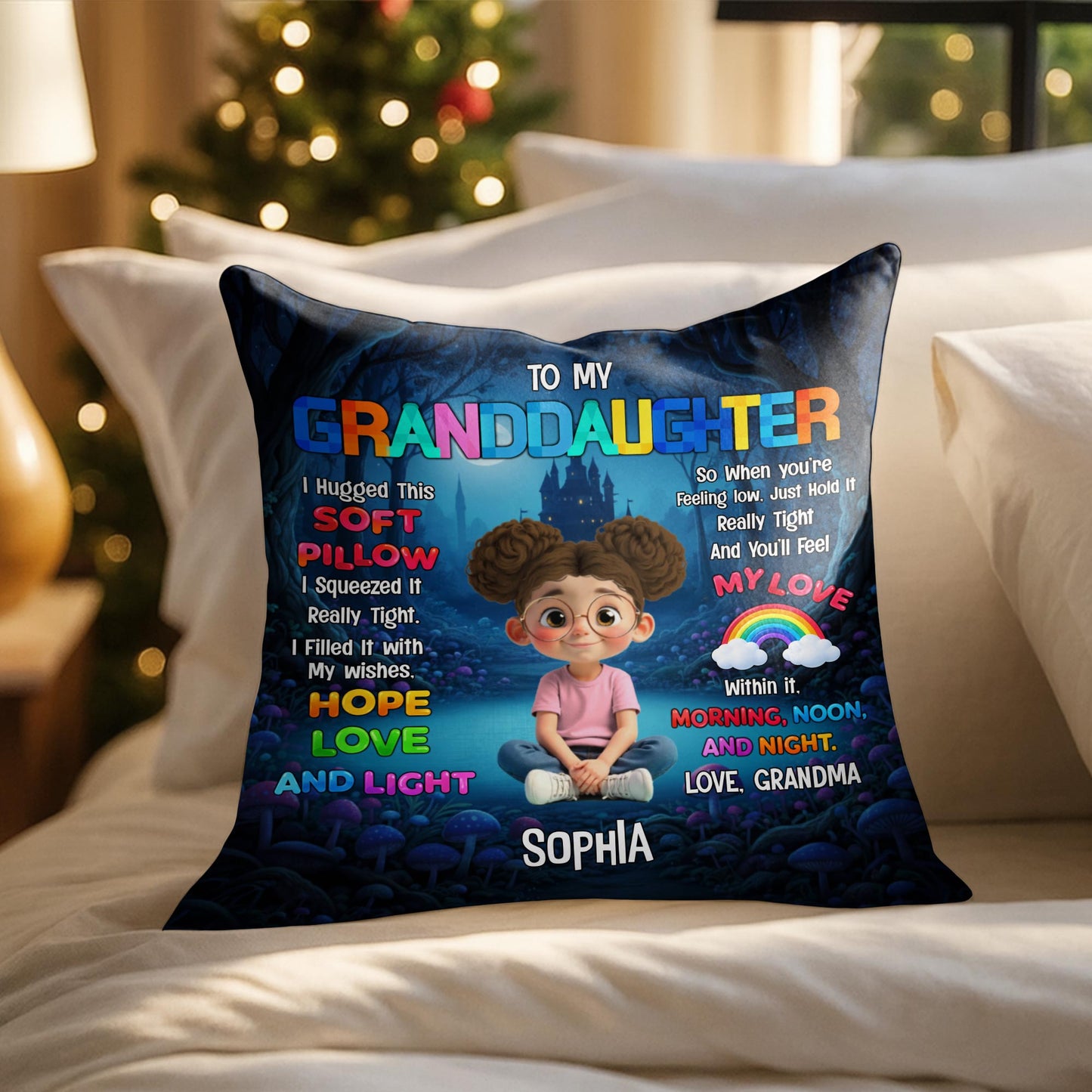 To My Granddaughter I Hugged This Soft Pillow With Boy And Castle - Personalized Custom Pillow, Insert Included - GDT582_PLW