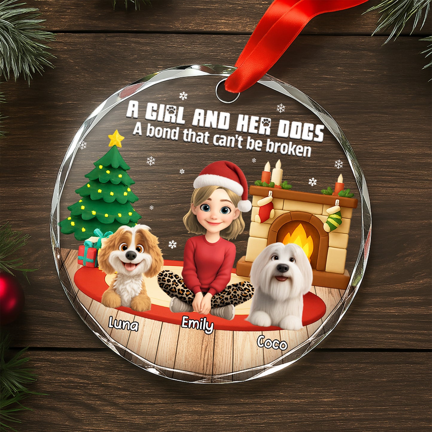 A Girl And Her Dog, A Bond That Can't Be Broken - Personalized Custom Circle Glass Ornament - DOG073_CGOR