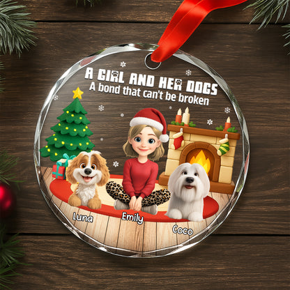 A Girl And Her Dog, A Bond That Can't Be Broken - Personalized Custom Circle Glass Ornament - DOG073_CGOR