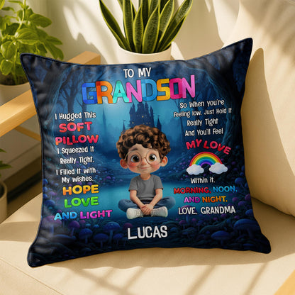 To My Granddaughter I Hugged This Soft Pillow With Boy And Castle - Personalized Custom Pillow, Insert Included - GDT582_PLW