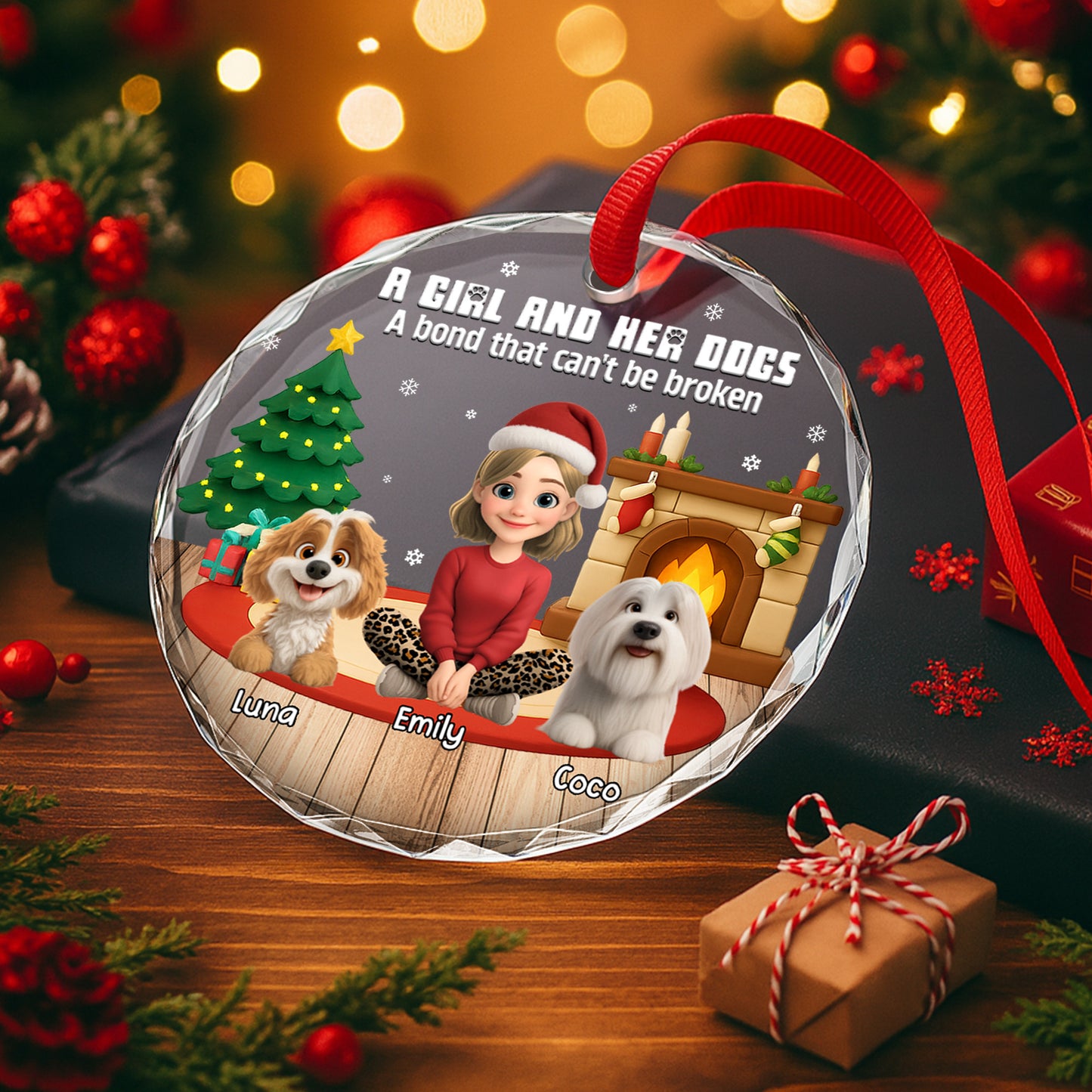 A Girl And Her Dog, A Bond That Can't Be Broken - Personalized Custom Circle Glass Ornament - DOG073_CGOR