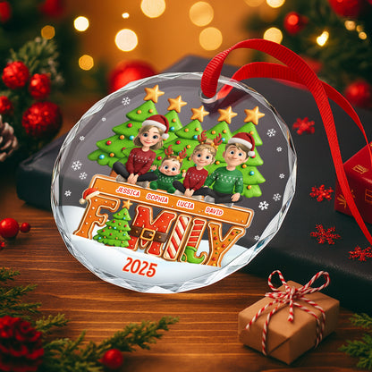 Celebrate Your Family This Christmas With Festive Trees And Stars - Personalized Custom Circle Glass Ornament - FAM632_CGOR