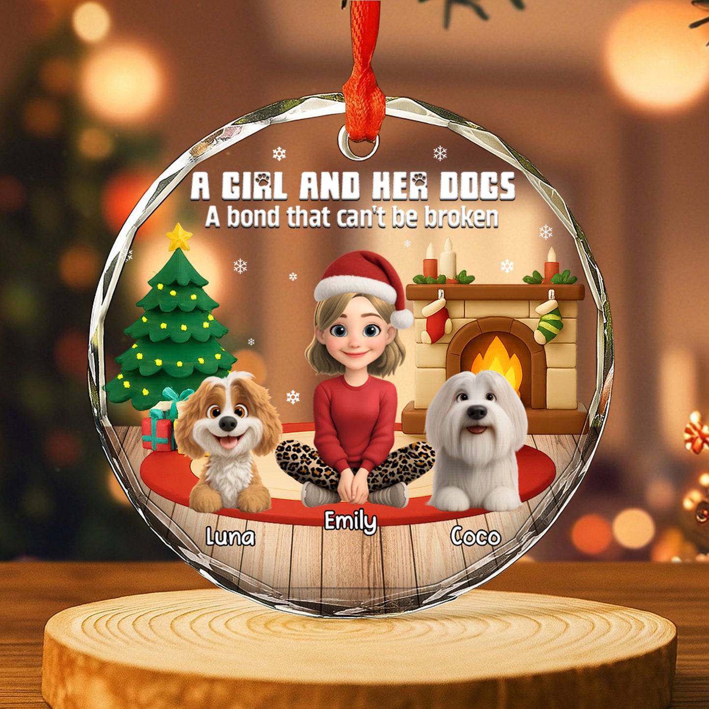 A Girl And Her Dog, A Bond That Can't Be Broken - Personalized Custom Circle Glass Ornament - DOG073_CGOR