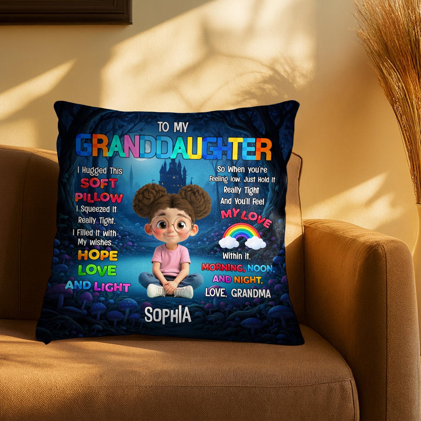 To My Granddaughter I Hugged This Soft Pillow With Boy And Castle - Personalized Custom Pillow, Insert Included - GDT582_PLW