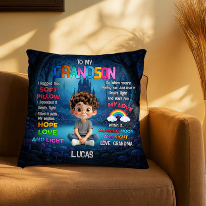 To My Granddaughter I Hugged This Soft Pillow With Boy And Castle - Personalized Custom Pillow, Insert Included - GDT582_PLW