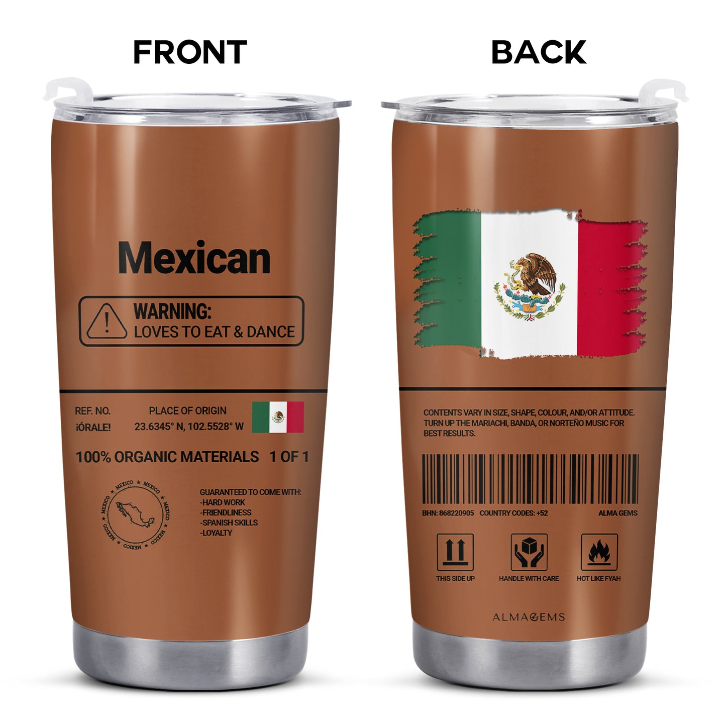 Mexican Nutrition Facts - Personalized Custom Stainless Steel Tumbler 20oz 30oz - ME055_TB