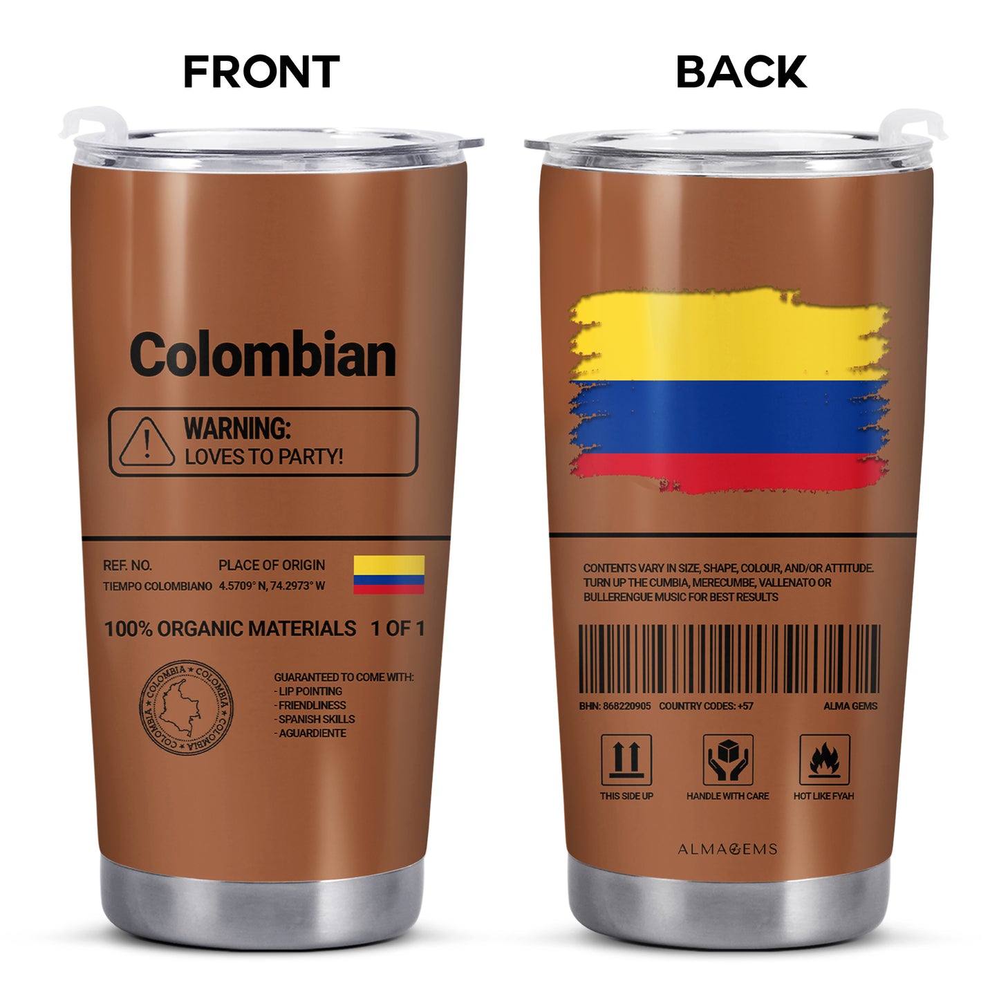 Información nutricional de Colombia - Vaso de acero inoxidable personalizado de 20 oz y 30 oz - HS061_TB