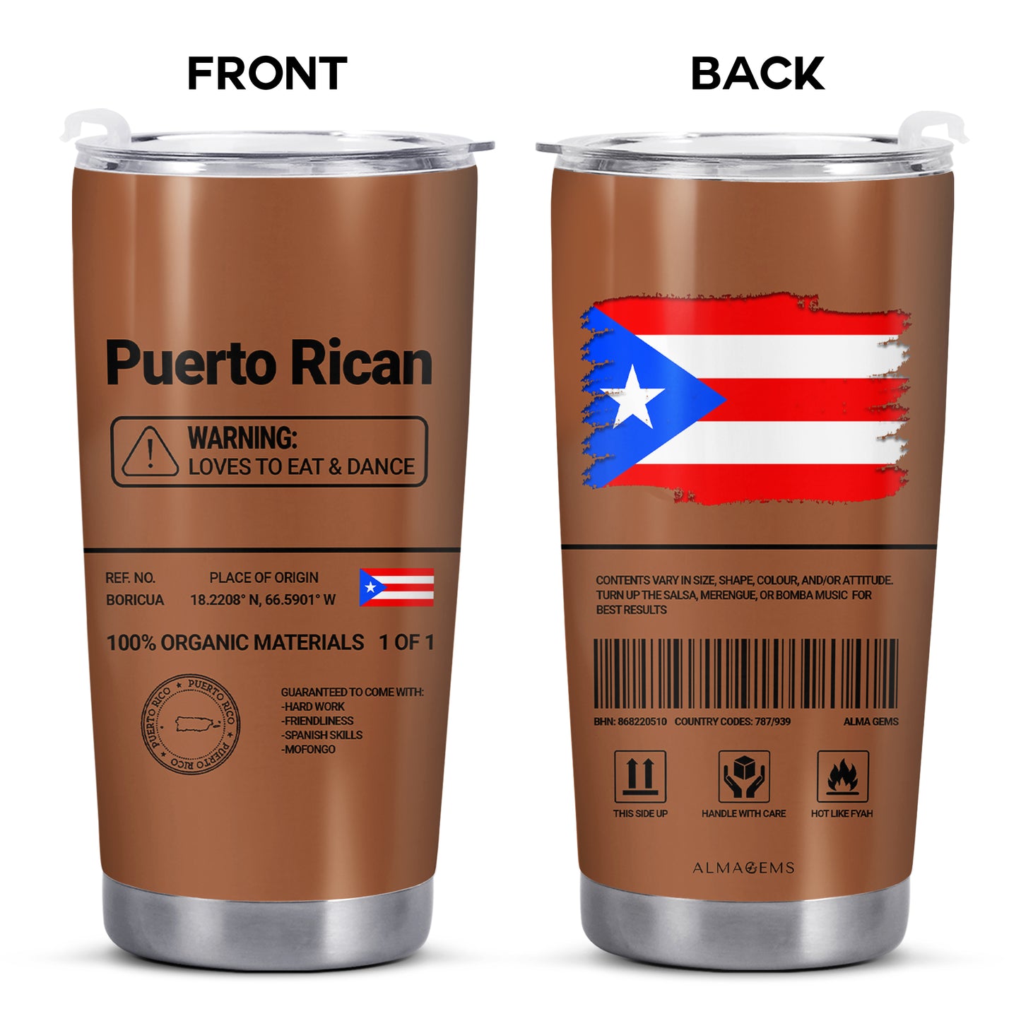 Datos nutricionales de Puerto Rico - Vaso de acero inoxidable personalizado de 20 oz y 30 oz - LA037_TB