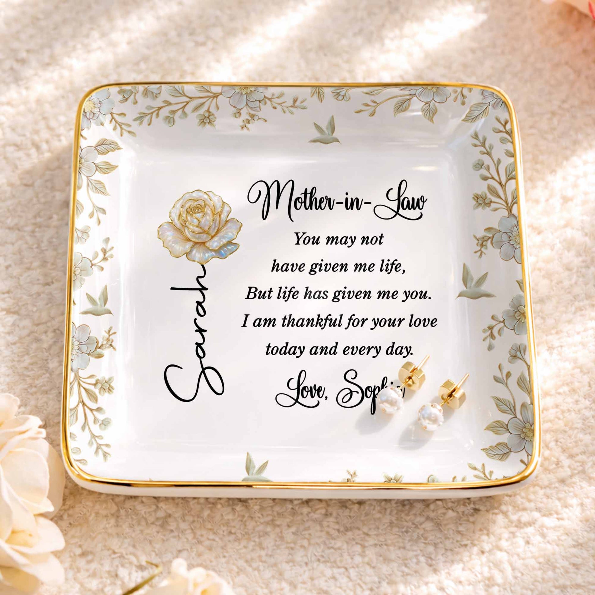 Mother In Law You May Not Have Given Me Life Flower And Bird Jewelry Dish