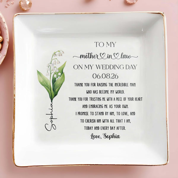 To My Mother In Law On My Wedding Day Flower Dish - Personalized Custom Jewelry Dish, Square Ceramic Dish - MOLA012_SCRD