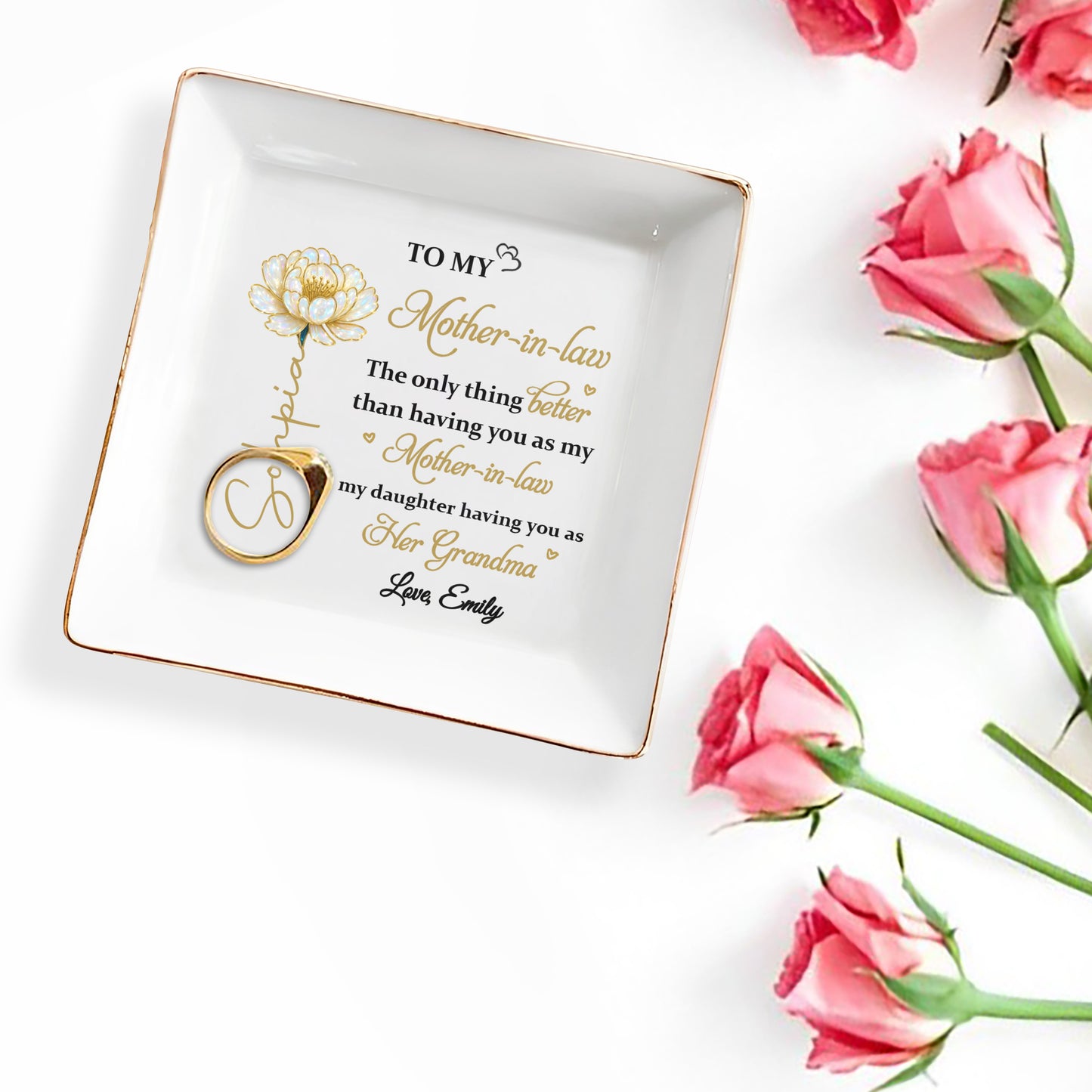 To My Mother In Law Only Thing Better Birth Month Flower - Personalized Custom Jewelry Dish, Square Ceramic Dish - MOLA016_SCRD