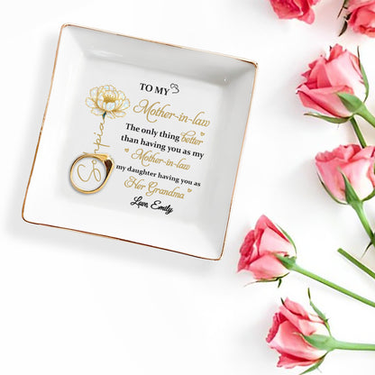 To My Mother In Law Only Thing Better Birth Month Flower - Personalized Custom Jewelry Dish, Square Ceramic Dish - MOLA016_SCRD