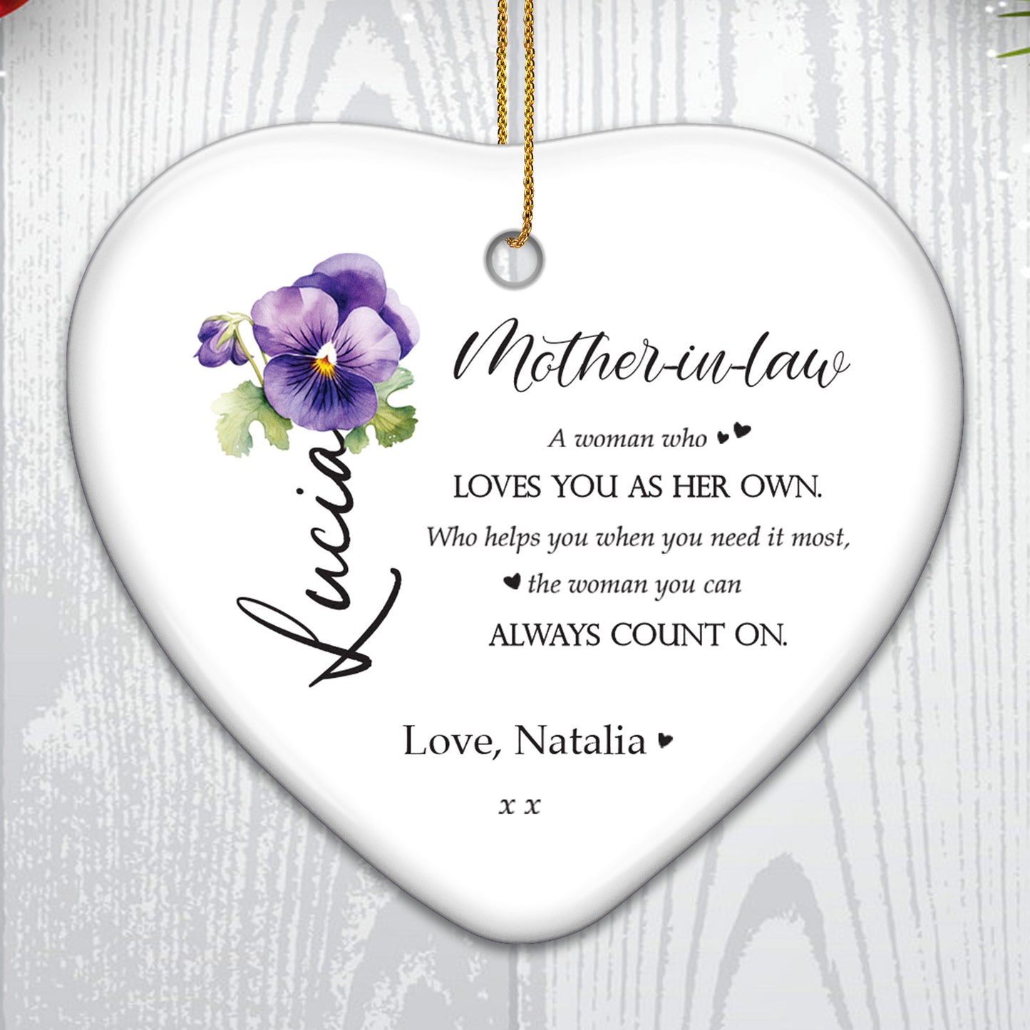 Loving Message For Your Mother-In-Law - Personalized Custom Ceramic Ornament With Heart Shape - MOM011_HCE