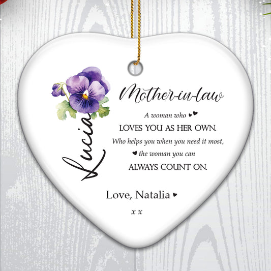 Loving Message For Your Mother-In-Law - Personalized Custom Ceramic Ornament With Heart Shape - MOM011_HCE