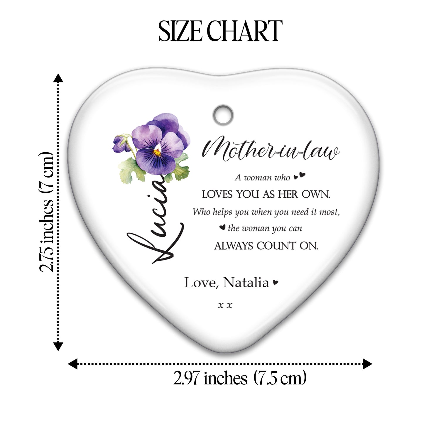 Loving Message For Your Mother-In-Law - Personalized Custom Ceramic Ornament With Heart Shape - MOM011_HCE