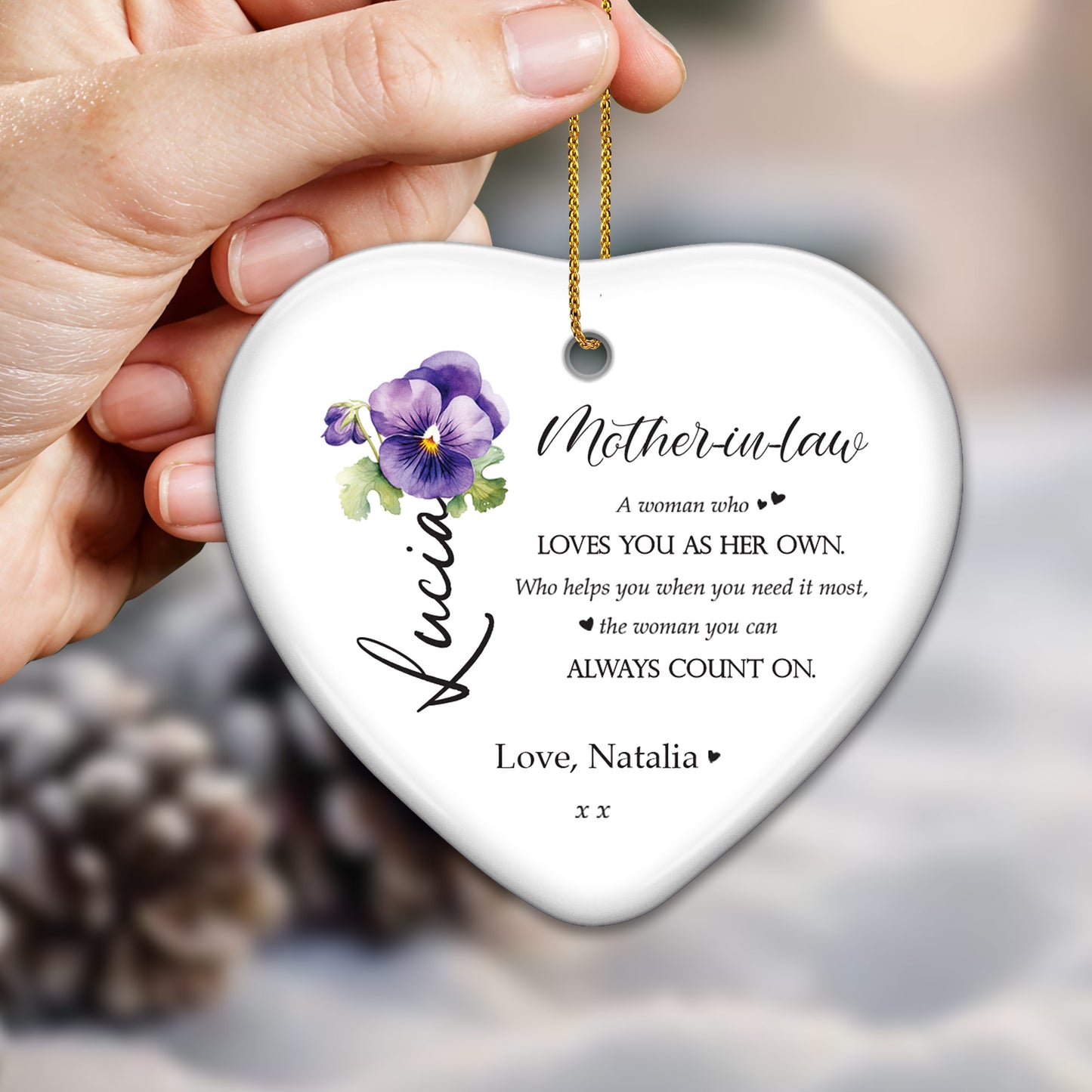 Loving Message For Your Mother-In-Law - Personalized Custom Ceramic Ornament With Heart Shape - MOM011_HCE