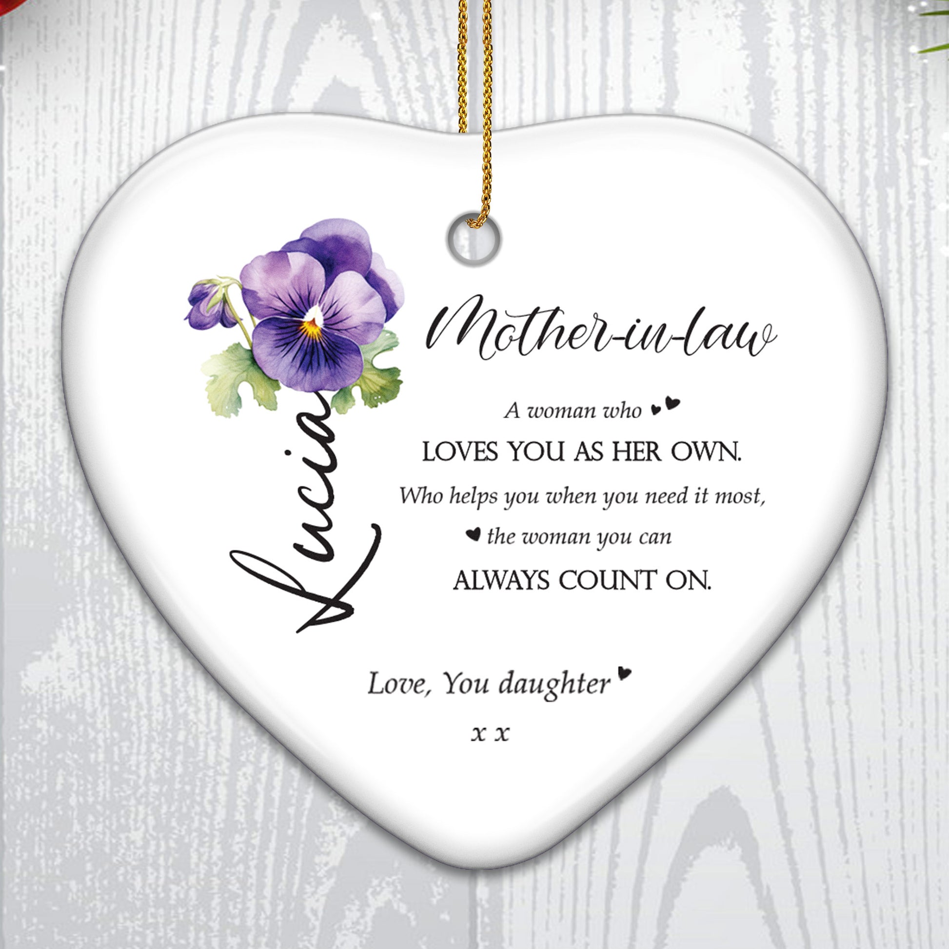 Cherished Message for Motherinlaw Personalized Custom Ornament