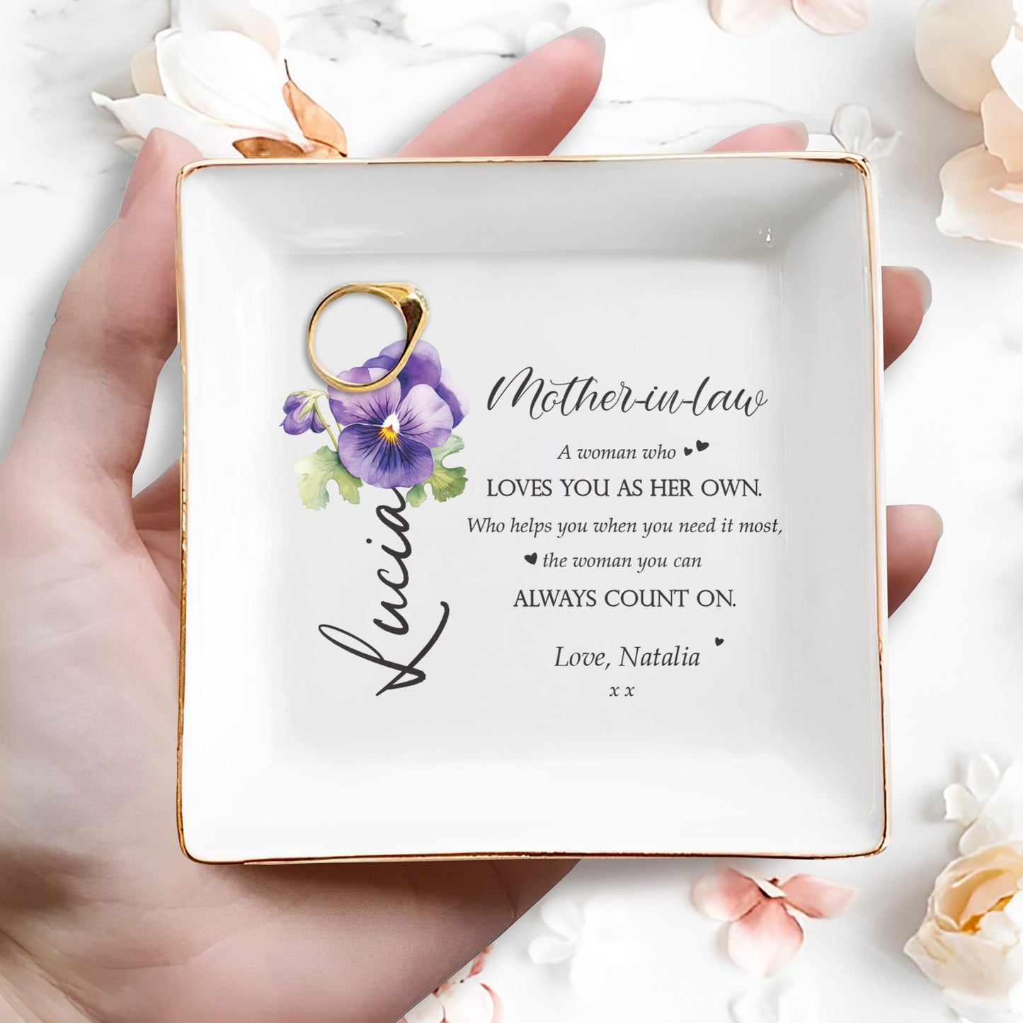 A Woman Who Loves You As Her Own - Personalized Custom Jewelry Dish - MOM011_SCRD