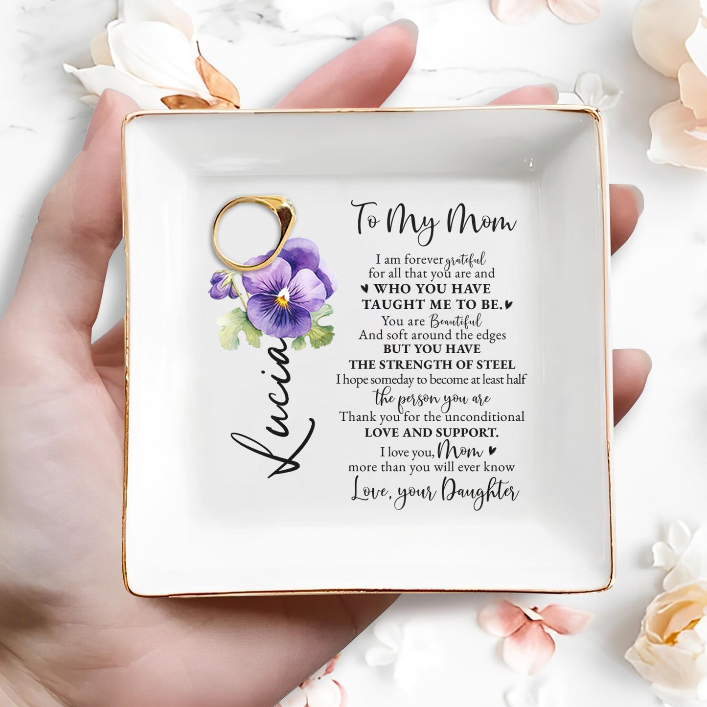 Beautiful Tribute To Mom With Violets And Heartfelt Message