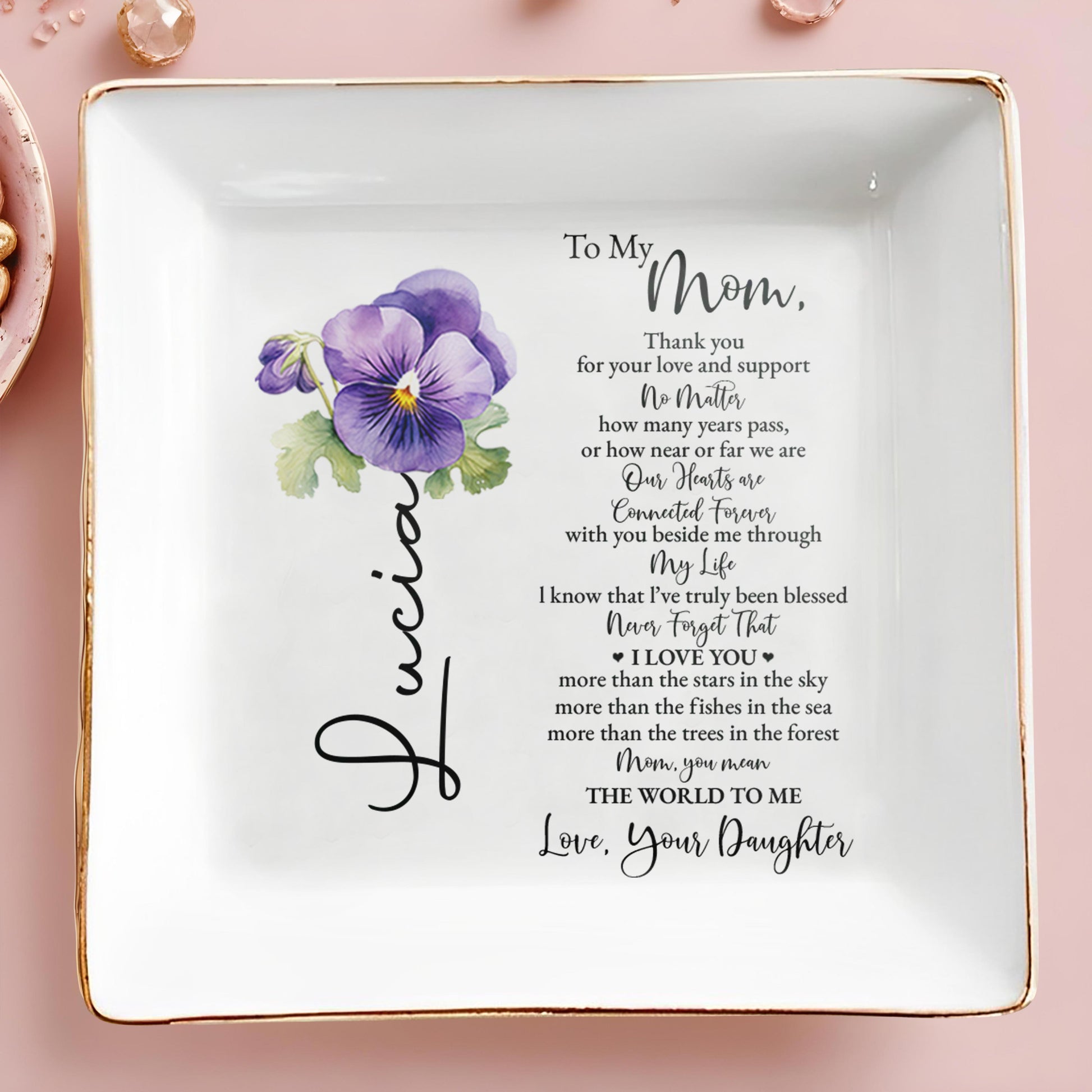 Love And Support Mom Jewelry Dish With Flower Design