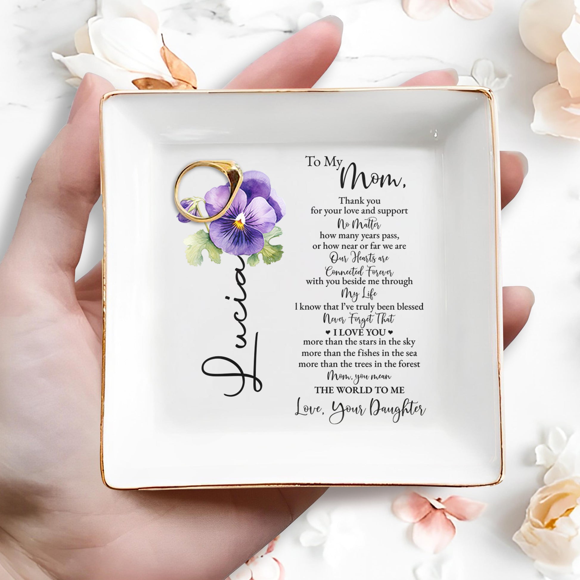 Love And Support Mom Jewelry Dish With Flower Design