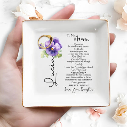 Love And Support Mom Jewelry Dish With Flower Design