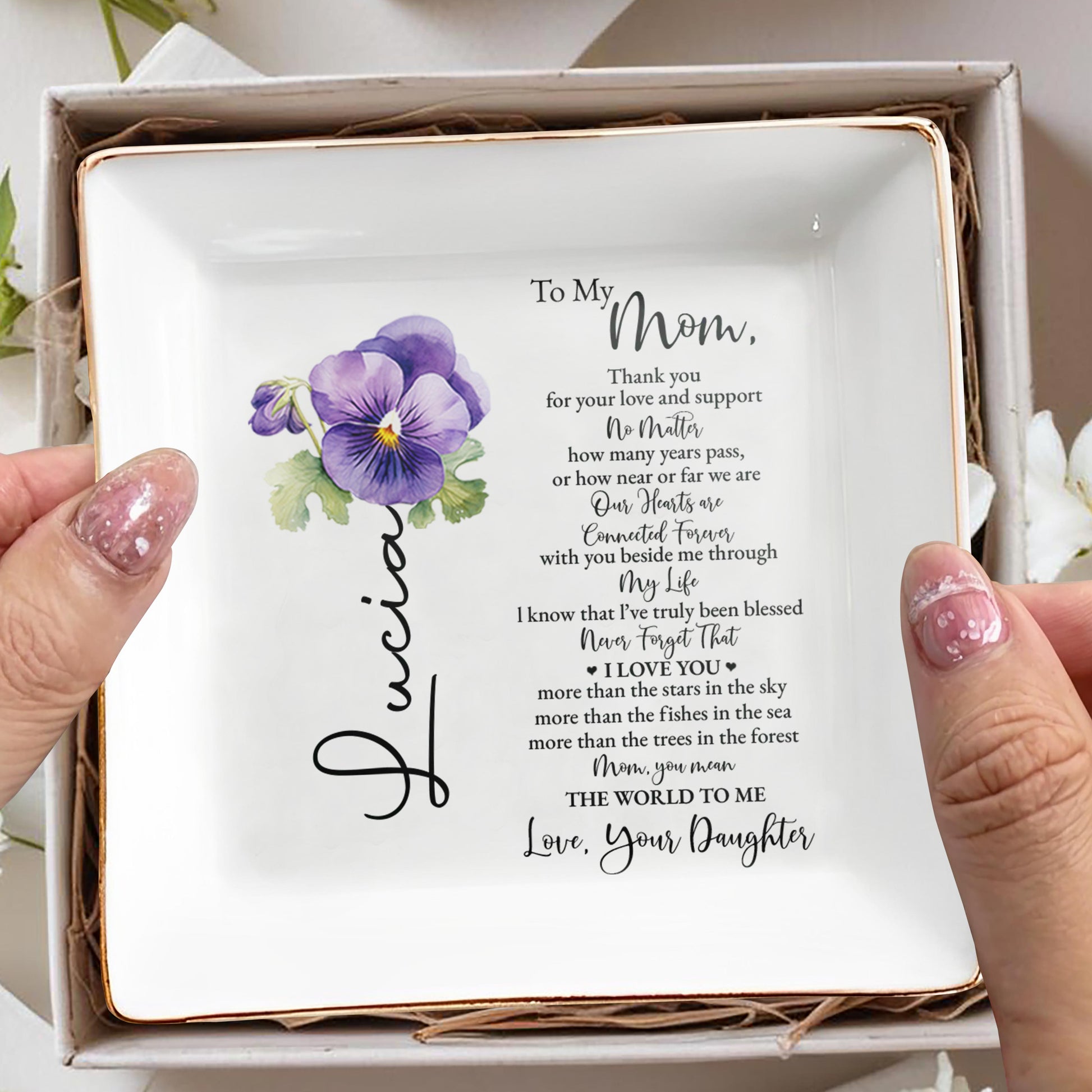 Love And Support Mom Jewelry Dish With Flower Design