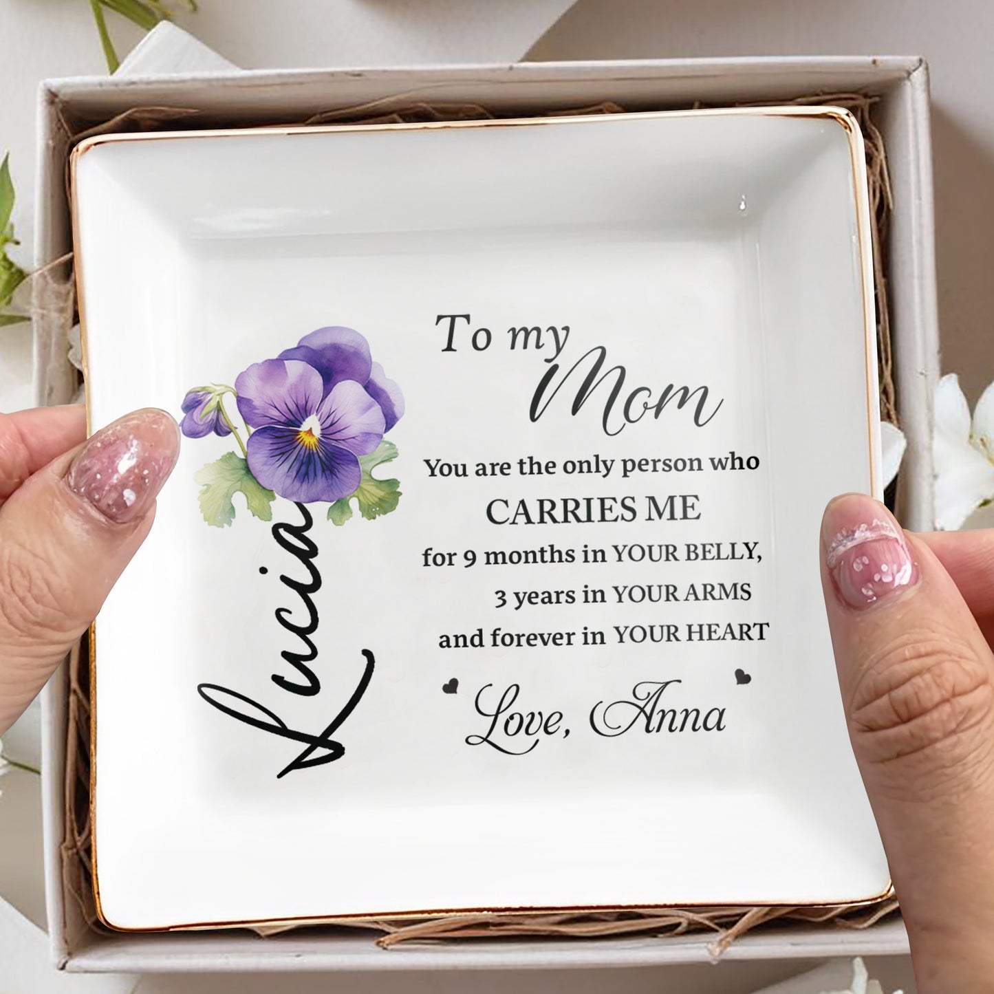 To My Mom Forever In Your Heart Pansy Flower Dish