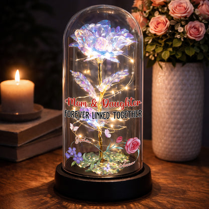 Mom & Daughter Forever Linked Together With Roses - Personalized Everlasting Rose Dome Lamp - MOM025_RLAMP