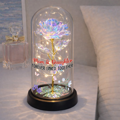 Mom & Daughter Forever Linked Together With Roses - Personalized Everlasting Rose Dome Lamp - MOM025_RLAMP