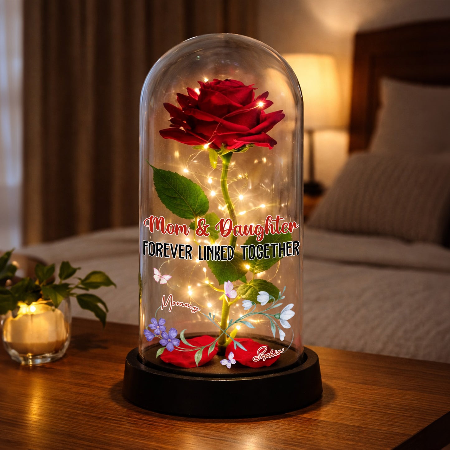 Mom & Daughter Forever Linked Together With Roses - Personalized Everlasting Rose Dome Lamp - MOM025_RLAMP
