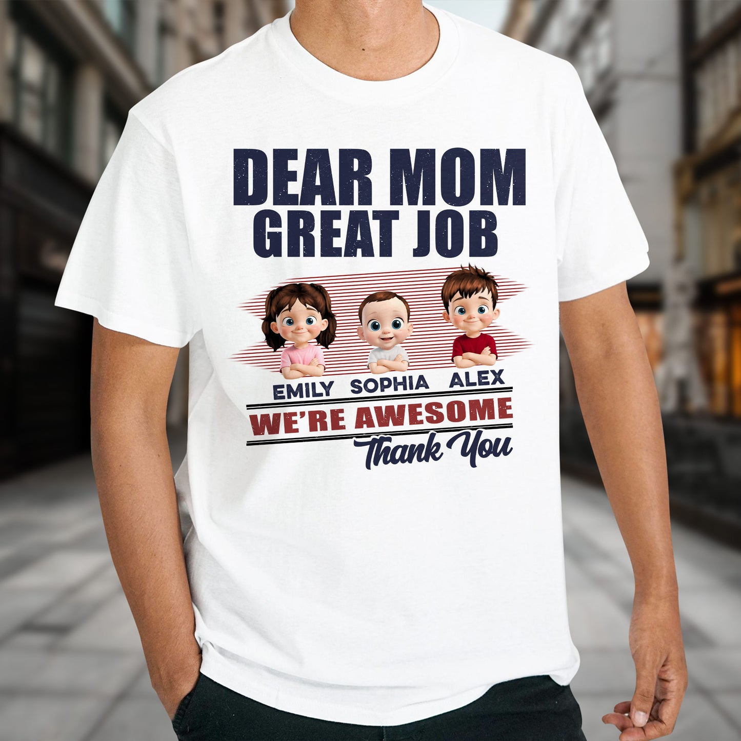 Querida mamá, ¡qué gran trabajo! Somos geniales. Gracias. Camiseta y sudadera unisex personalizadas. MOM089_WBAS