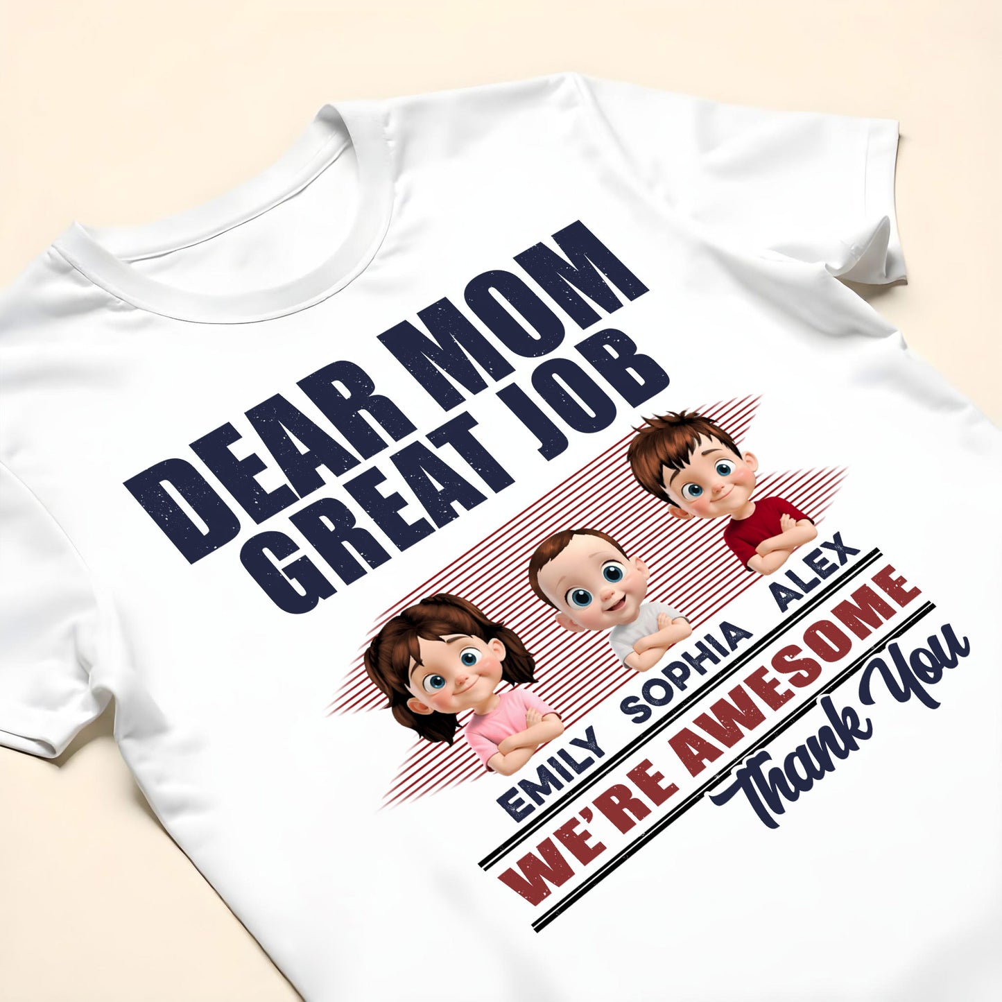 Querida mamá, ¡qué gran trabajo! Somos geniales. Gracias. Camiseta y sudadera unisex personalizadas. MOM089_WBAS