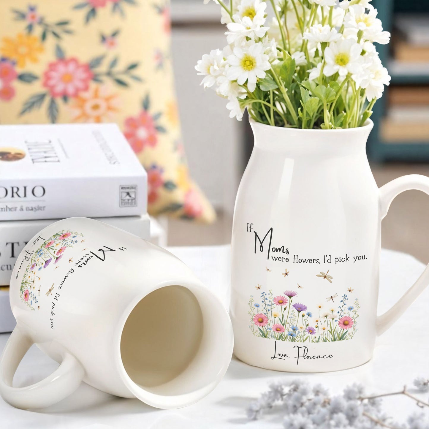 If Moms Were Flowers, I'd Pick You, Flowers and Butterflies - Personalized Ceramic Flower Vase - MOM093_CEV