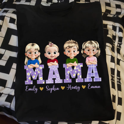Mama With Cute Cartoon Children Design