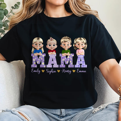 Mama With Cute Cartoon Children Design