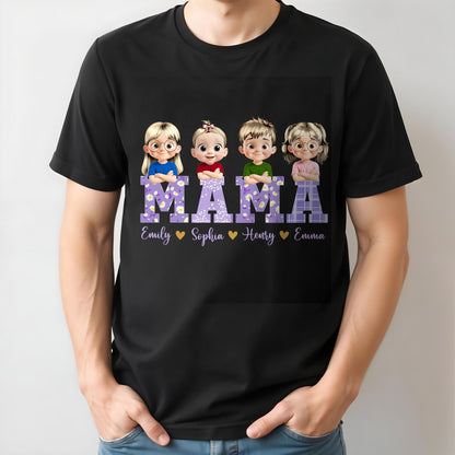 Mama With Cute Cartoon Children Design