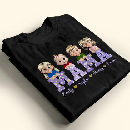 Mama With Cute Cartoon Children Design