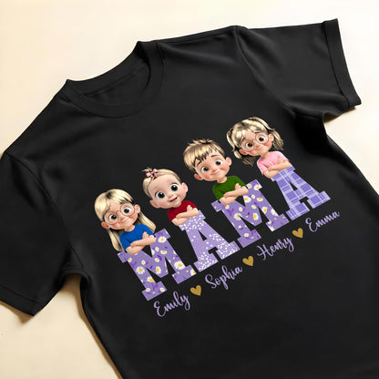 Mama With Cute Cartoon Children Design