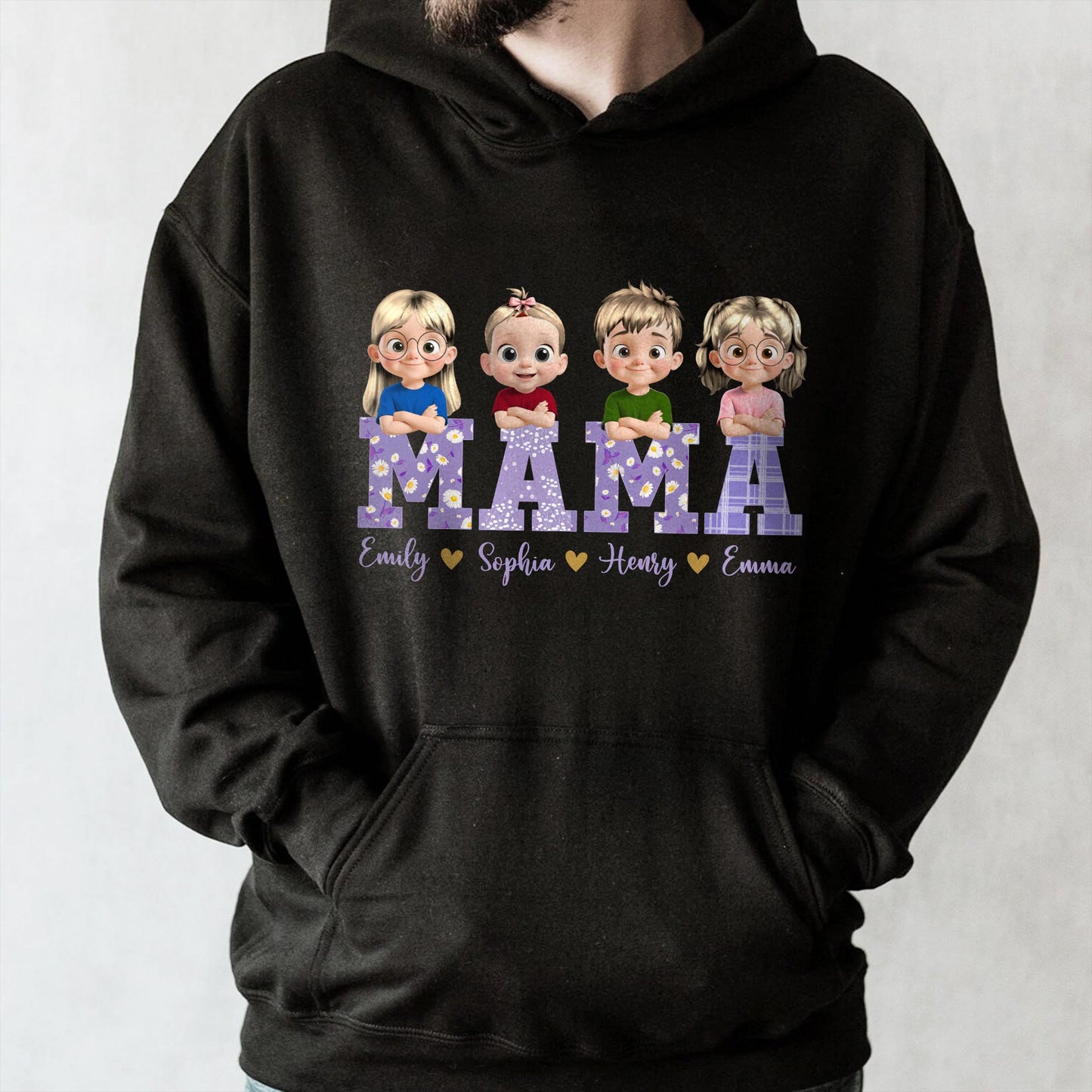 Mama With Cute Cartoon Children Design