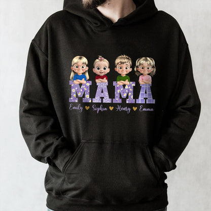 Mama With Cute Cartoon Children Design