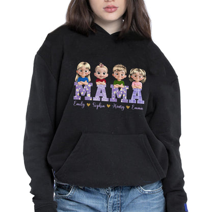 Mama With Cute Cartoon Children Design