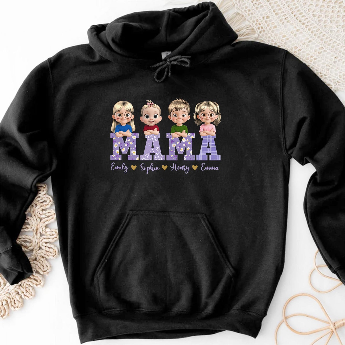 Mama With Cute Cartoon Children Design