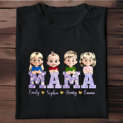 Mama With Cute Cartoon Children Design