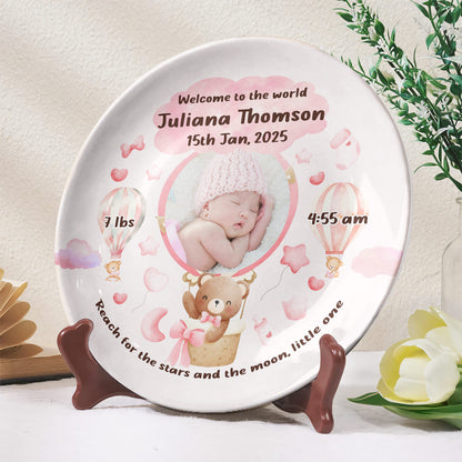 Welcome To The World, Reach For The Stars And Moon, Teddy Bear And Hot Air Balloon