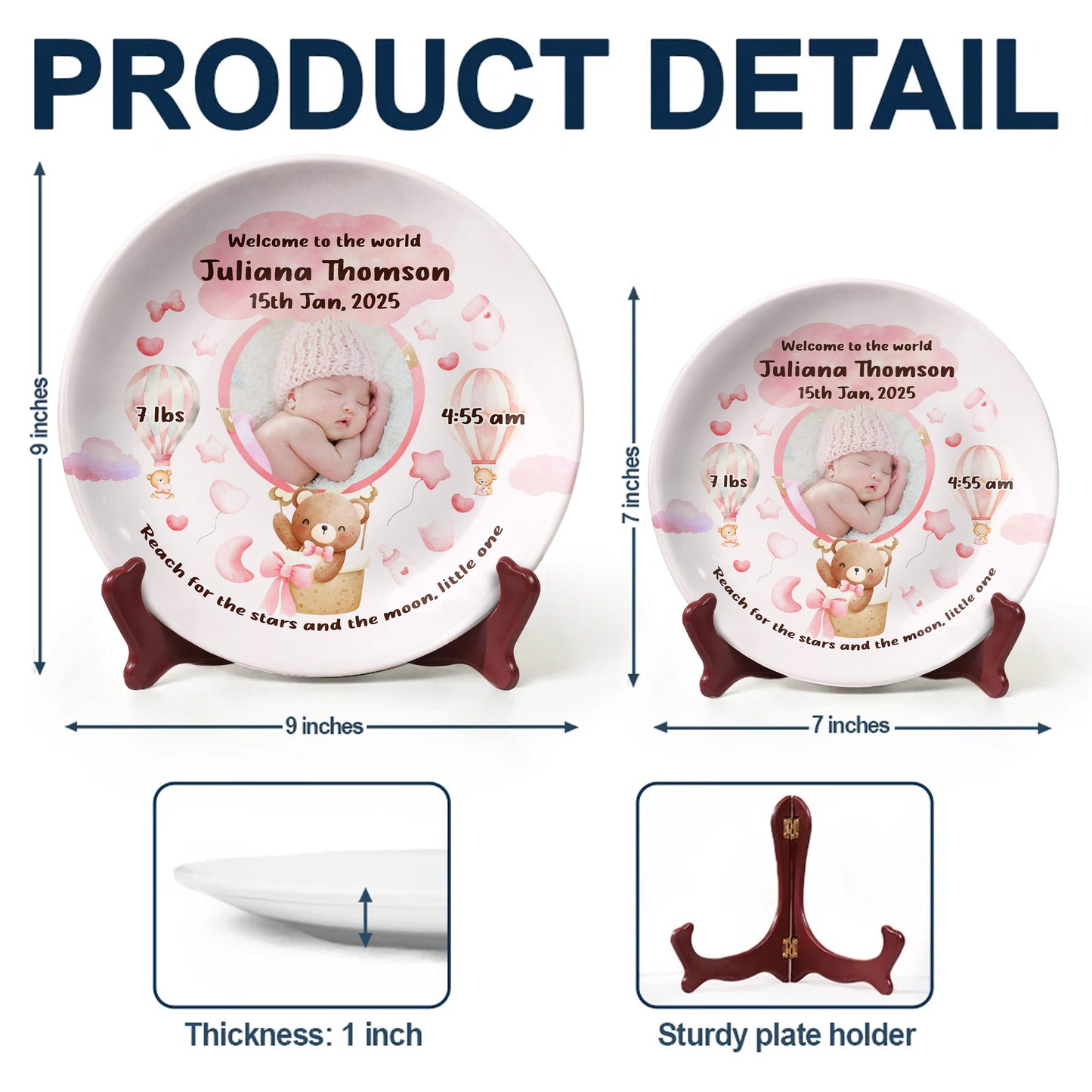 Welcome To The World, Reach For The Stars And Moon, Teddy Bear And Hot Air Balloon