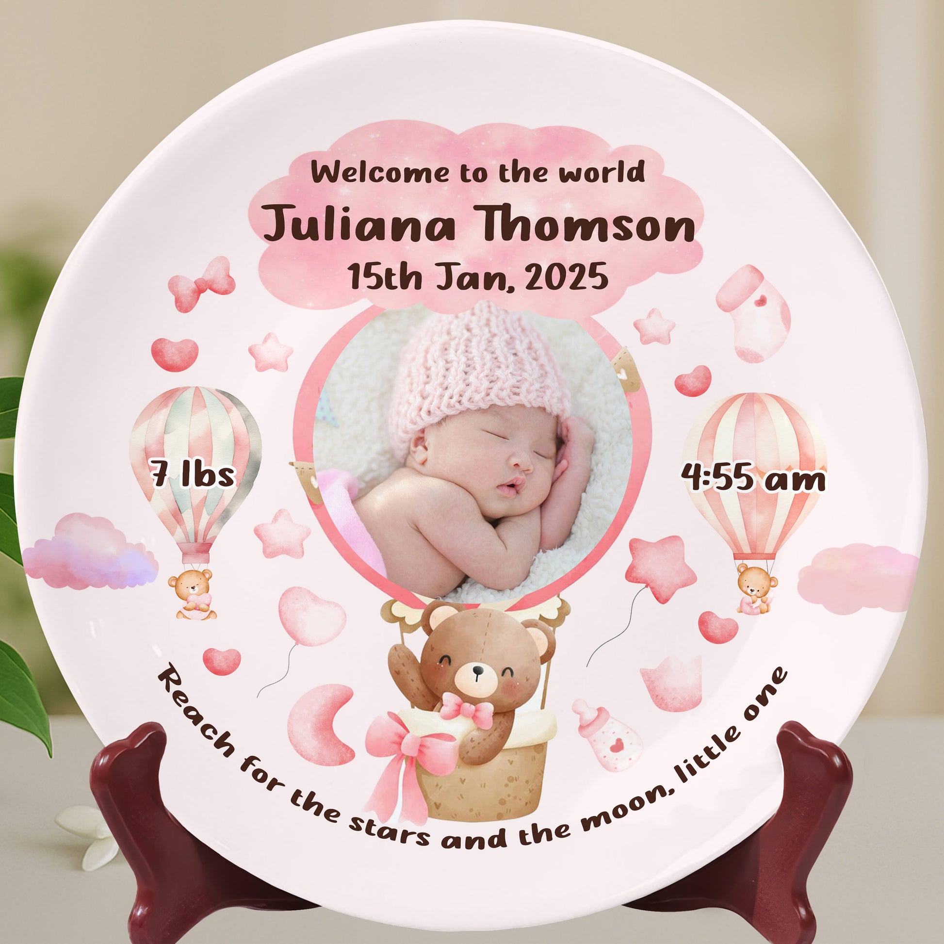 Welcome To The World, Reach For The Stars And Moon, Teddy Bear And Hot Air Balloon