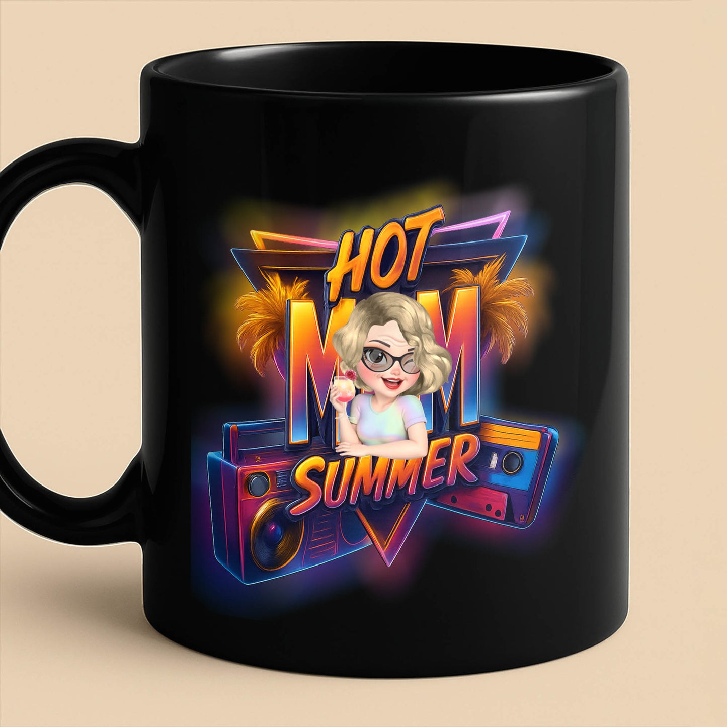 Hot Mom Summer With Palm Trees And Boombox